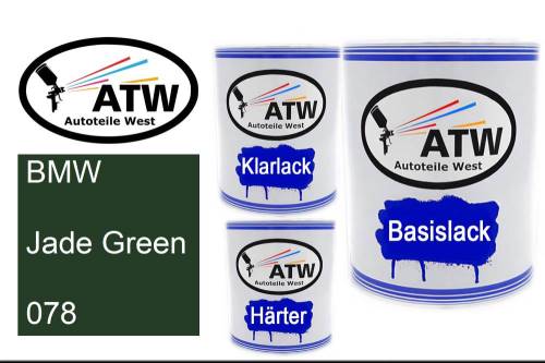 BMW, Jade Green, 078: 1L Lackdose + 1L Klarlack + 500ml Härter - Set, von ATW Autoteile West.